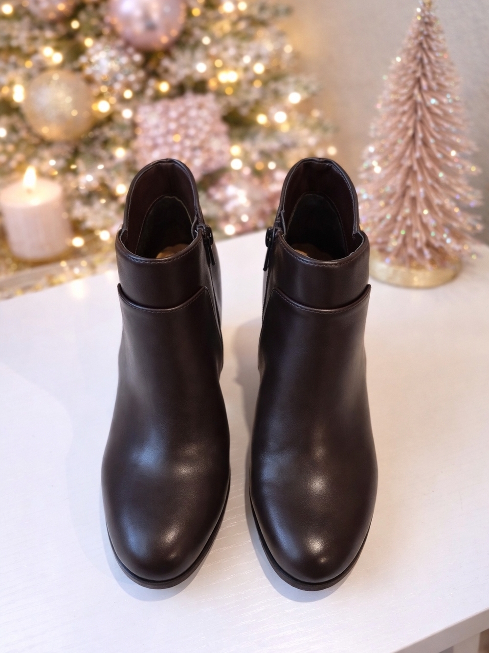 Giani Bernini Dark Brown Leather Ankle Booties with Side Zip